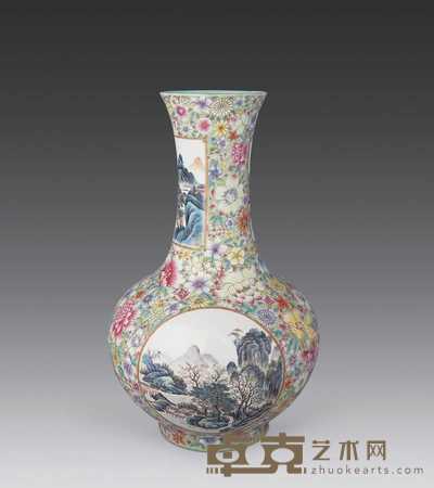 民国 粉彩万花开光赏瓶 高38.5cm